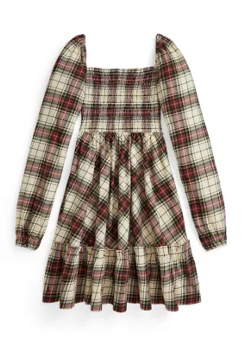 Girls 7-16 Plaid Ruffled Cotton Jersey Dress