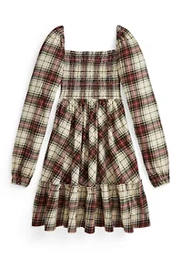 Girls 7-16 Plaid Ruffled Cotton Jersey Dress