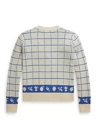 Girls 7-16 Windowpane Cotton V-Neck Cardigan
