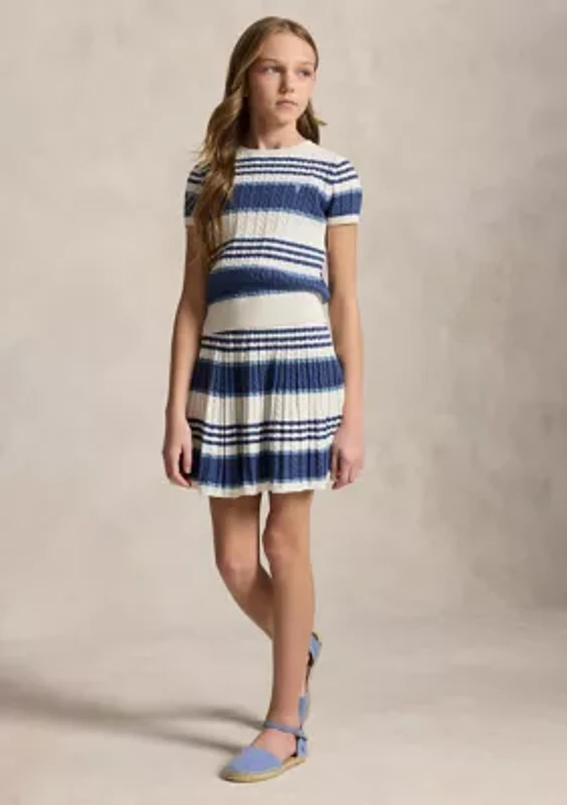 Girls 7-16 Striped Cable Cotton Sweater & Skirt