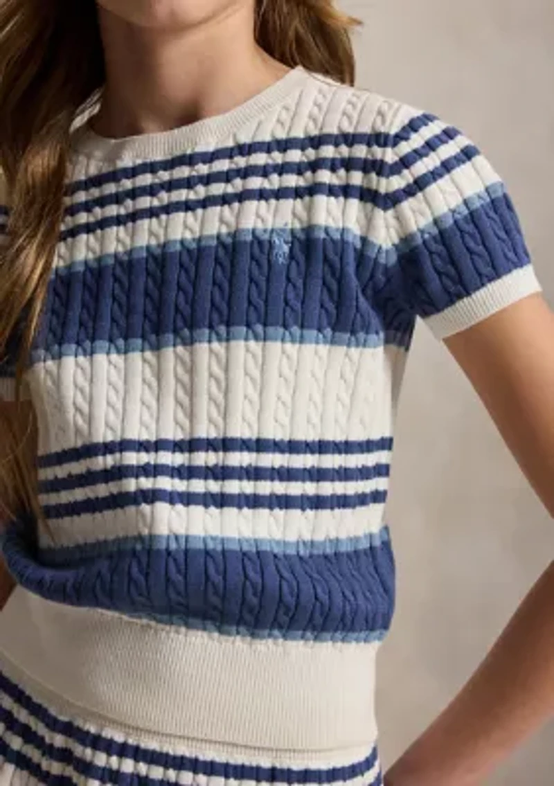 Girls 7-16 Striped Cable Cotton Sweater & Skirt