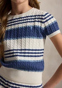 Girls 7-16 Striped Cable Cotton Sweater & Skirt