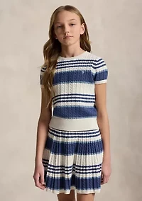Girls 7-16 Striped Cable Cotton Sweater & Skirt