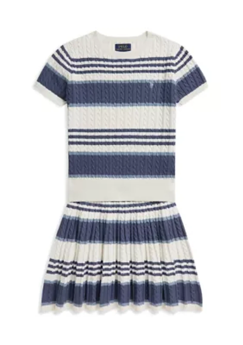 Girls 7-16 Striped Cable Cotton Sweater & Skirt
