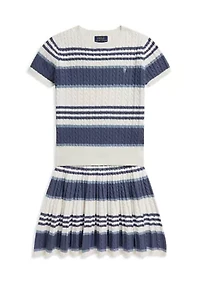 Girls 7-16 Striped Cable Cotton Sweater & Skirt