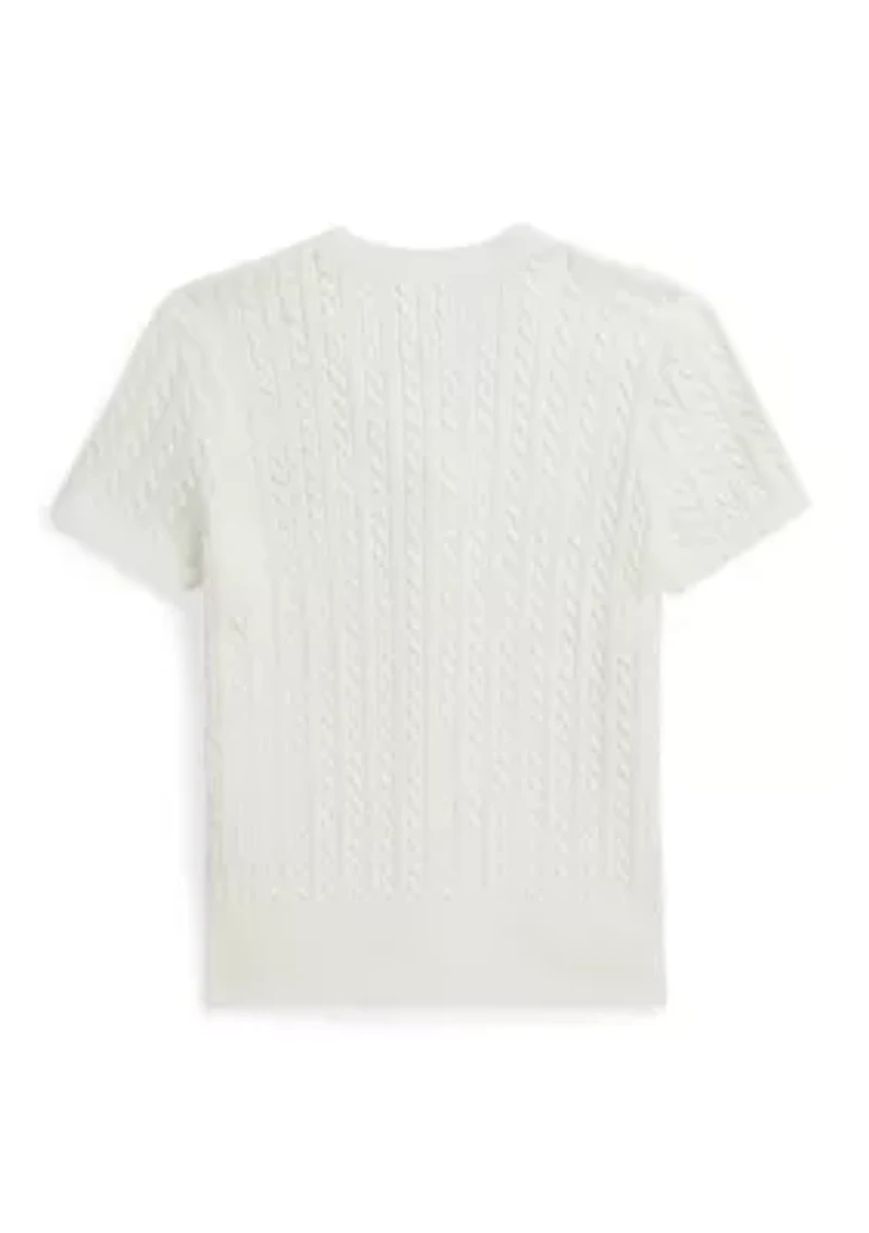 Girls 7-16 Polo Bear Cable Cotton V-Neck Cardigan