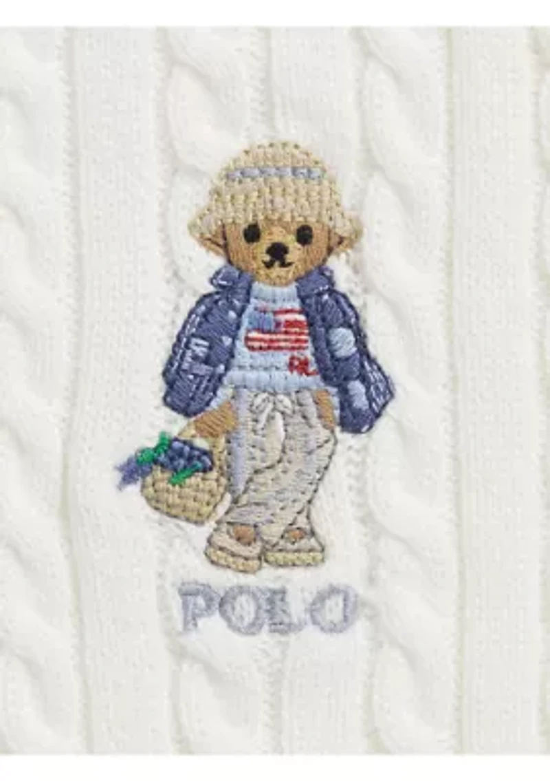 Girls 7-16 Polo Bear Cable Cotton V-Neck Cardigan