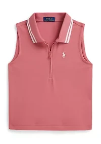 Girls 7-16 Stretch Mesh Half-Zip Boxy Polo Shirt