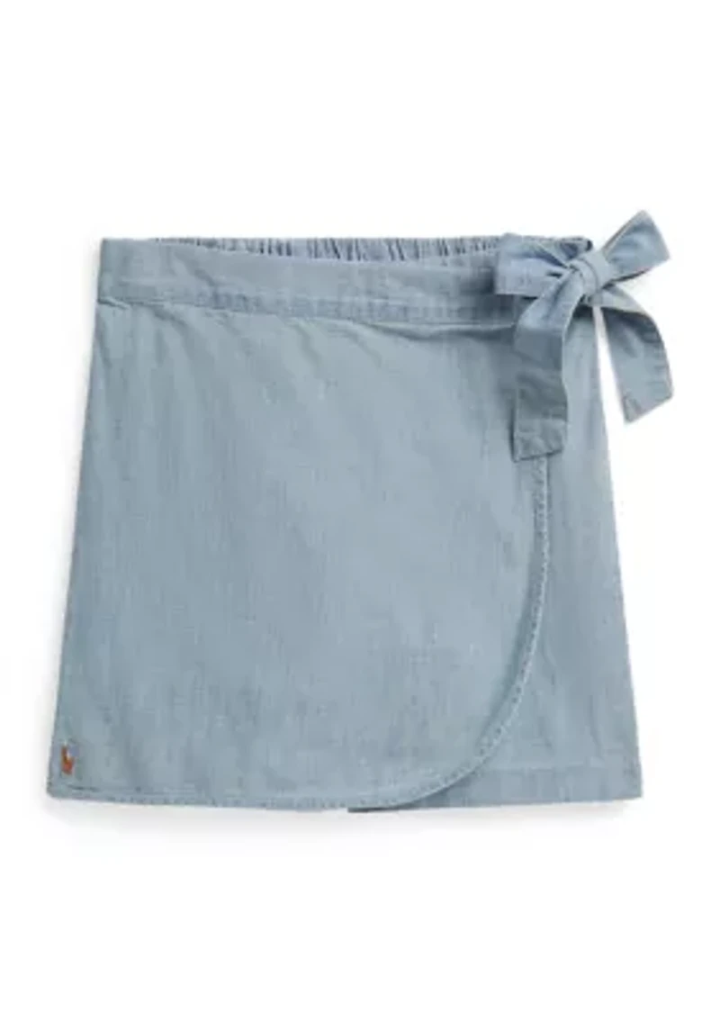 Girls 7-16 Indigo Chambray Wrap Skort