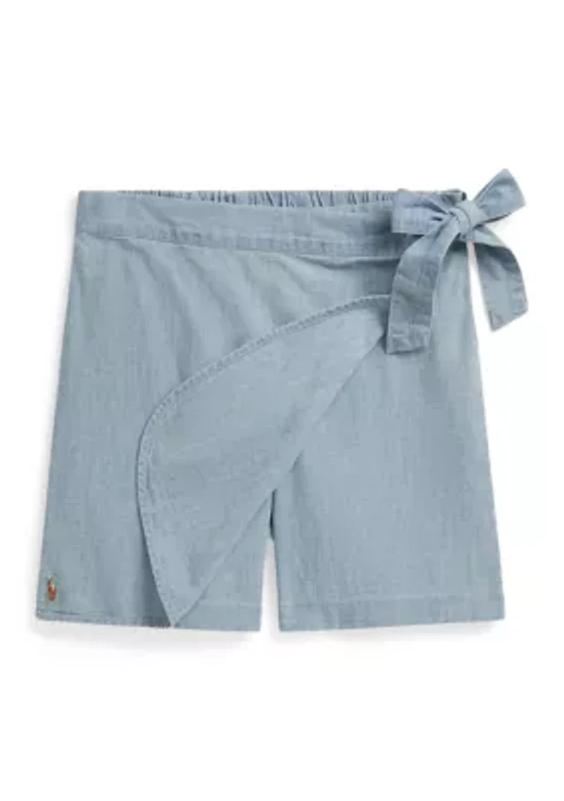 Girls 7-16 Indigo Chambray Wrap Skort