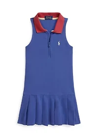 Girls 7-16 Pleated Mesh Quarter-Zip Polo Dress