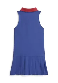 Girls 7-16 Pleated Mesh Quarter-Zip Polo Dress