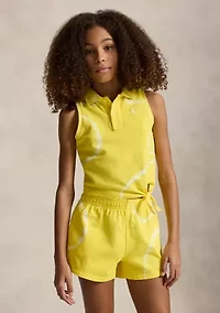 Girls 7-16 Tie-Dye Stretch Mesh Boxy Polo Shirt