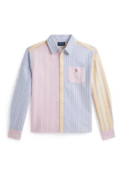 Girls 7-16 Striped Cotton Oxford Boxy Fun Shirt