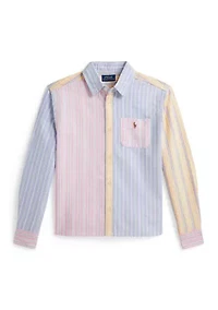 Girls 7-16 Striped Cotton Oxford Boxy Fun Shirt