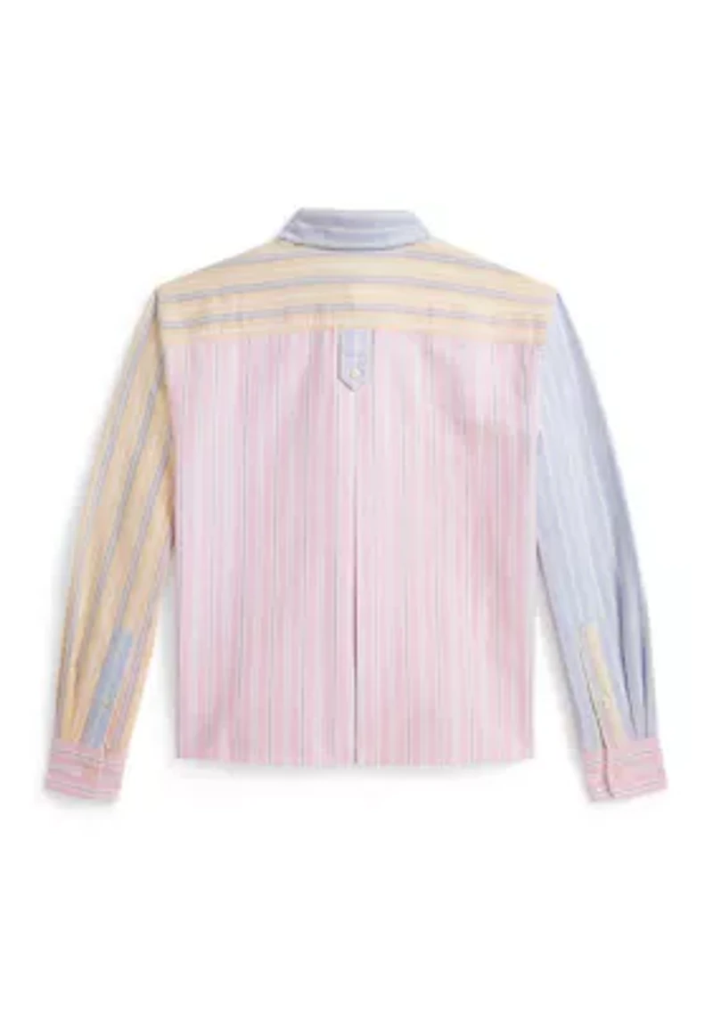 Girls 7-16 Striped Cotton Oxford Boxy Fun Shirt