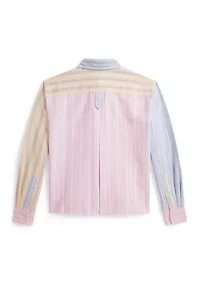 Girls 7-16 Striped Cotton Oxford Boxy Fun Shirt