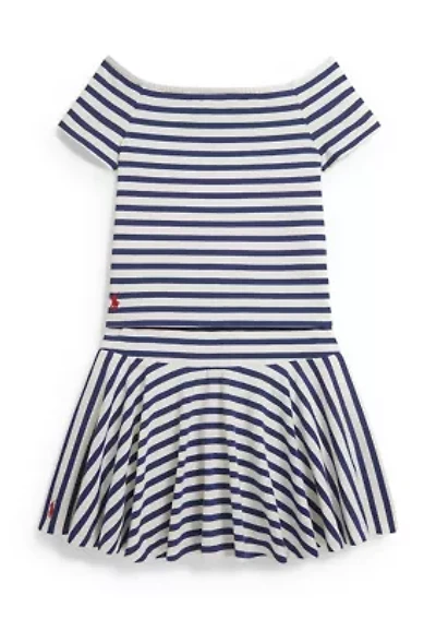 Girls 7-16 Striped Stretch Jersey Shirt & Skort