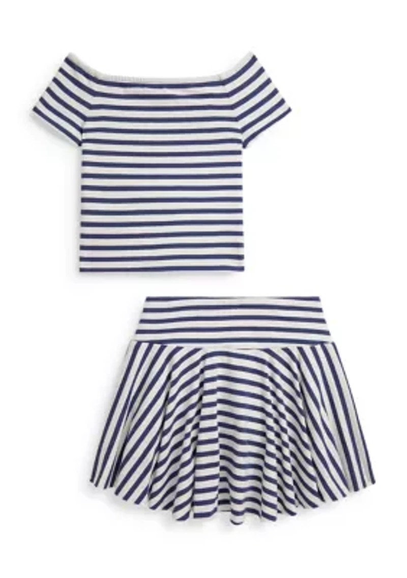 Girls 7-16 Striped Stretch Jersey Shirt & Skort