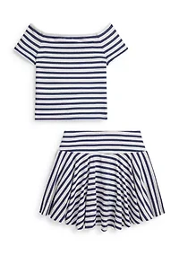 Girls 7-16 Striped Stretch Jersey Shirt & Skort