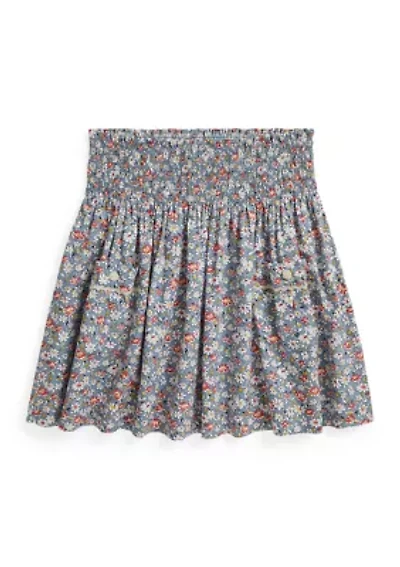 Girls 7-16 Floral Smocked Cotton Poplin Skirt