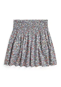 Girls 7-16 Floral Smocked Cotton Poplin Skirt