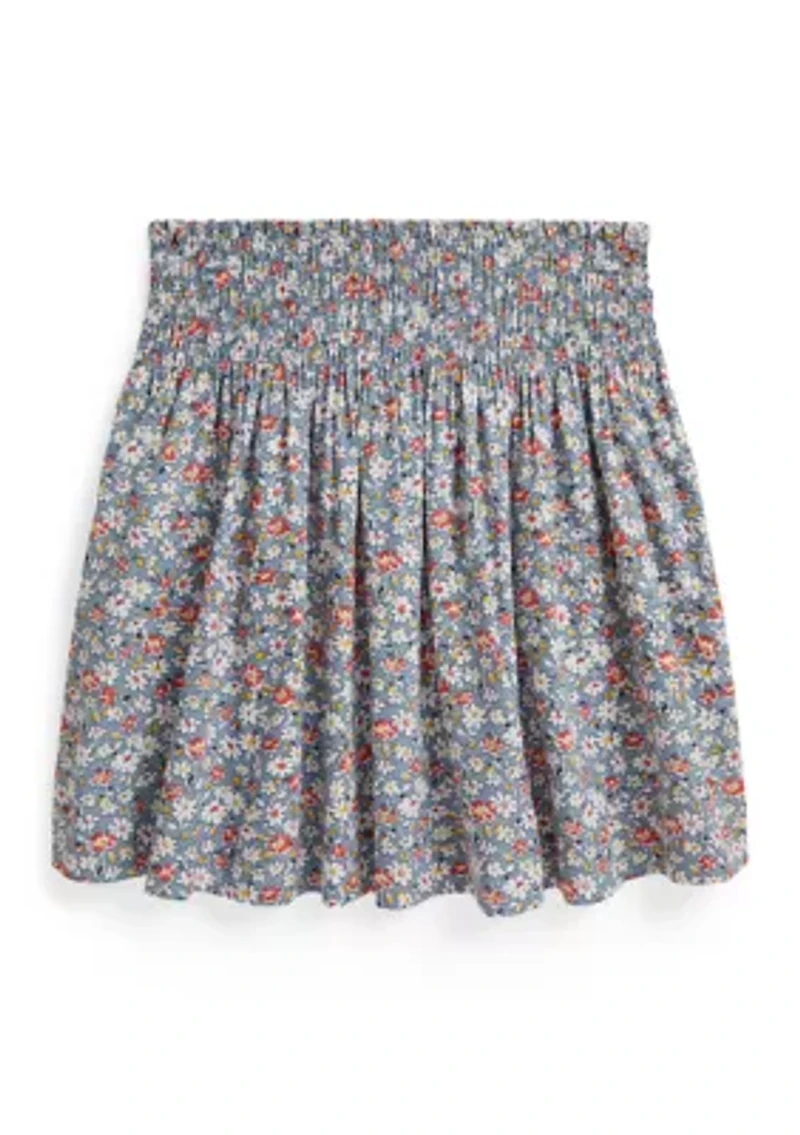 Girls 7-16 Floral Smocked Cotton Poplin Skirt