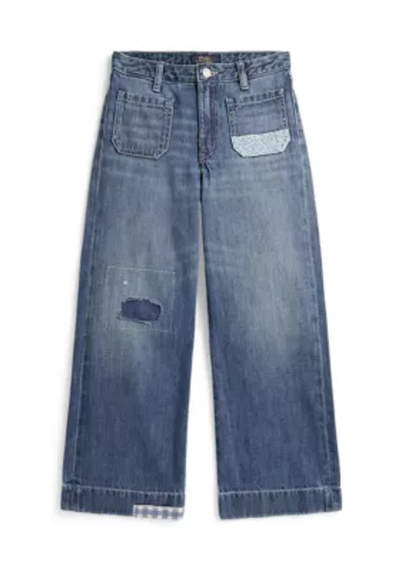 Girls 7-16 Distressed Wide-Leg Cotton Denim Jeans