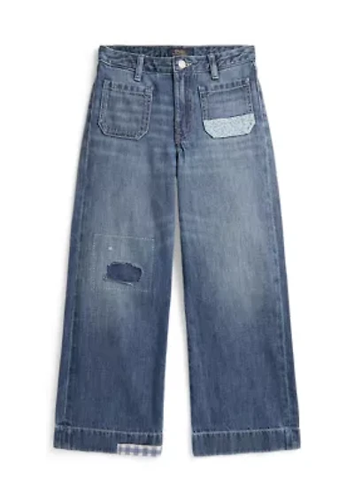 Girls 7-16 Distressed Wide-Leg Cotton Denim Jeans