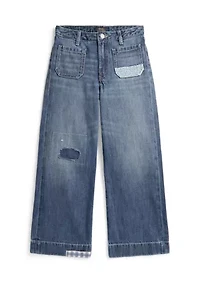 Girls 7-16 Distressed Wide-Leg Cotton Denim Jeans