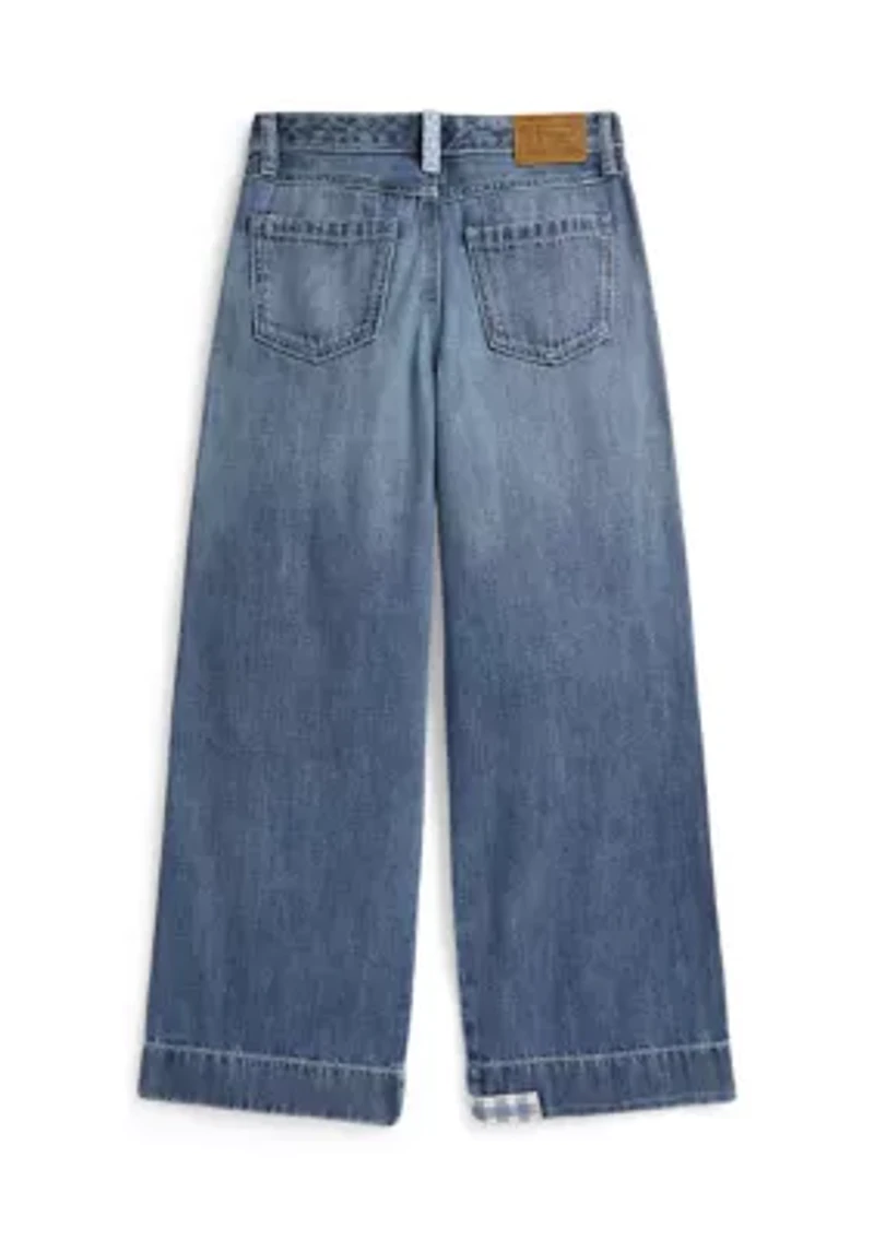 Girls 7-16 Distressed Wide-Leg Cotton Denim Jeans