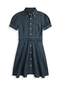 Girls 7-16 Belted Indigo Denim Shirtdress