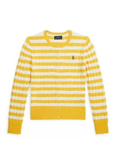 Girls 7-16 Striped Mini-Cable Cotton Cardigan