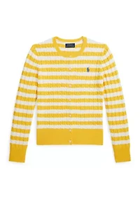 Girls 7-16 Striped Mini-Cable Cotton Cardigan
