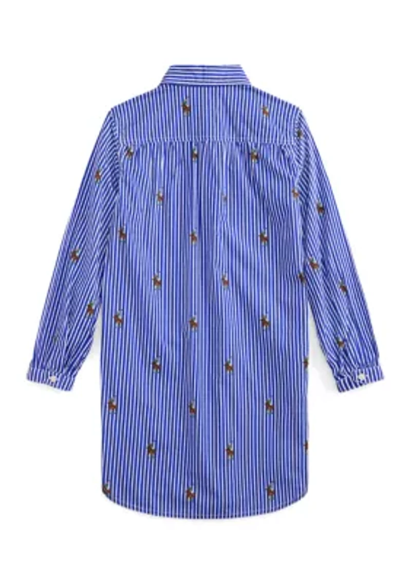 Girls 7-16 Polo Bear Striped Cotton Shirtdress