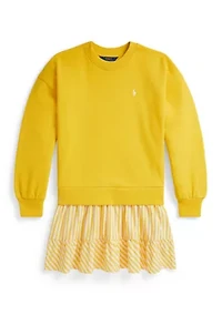 Girls 7-16 Striped-Skirt Loopback Fleece Dress