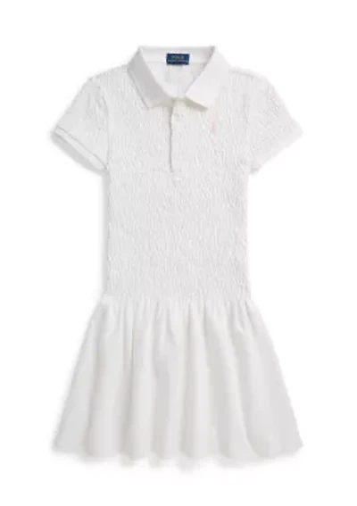 Girls 7-16 Smocked Stretch Mesh Polo Dress