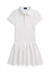 Girls 7-16 Smocked Stretch Mesh Polo Dress