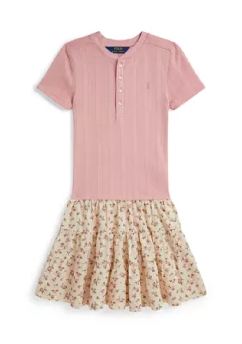 Girls 7-16 Floral-Skirt Pointelle-Knit Cotton Dress