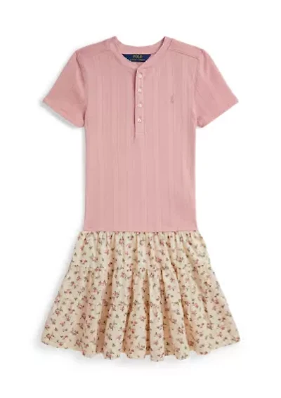 Girls 7-16 Floral-Skirt Pointelle-Knit Cotton Dress