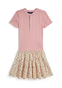 Girls 7-16 Floral-Skirt Pointelle-Knit Cotton Dress