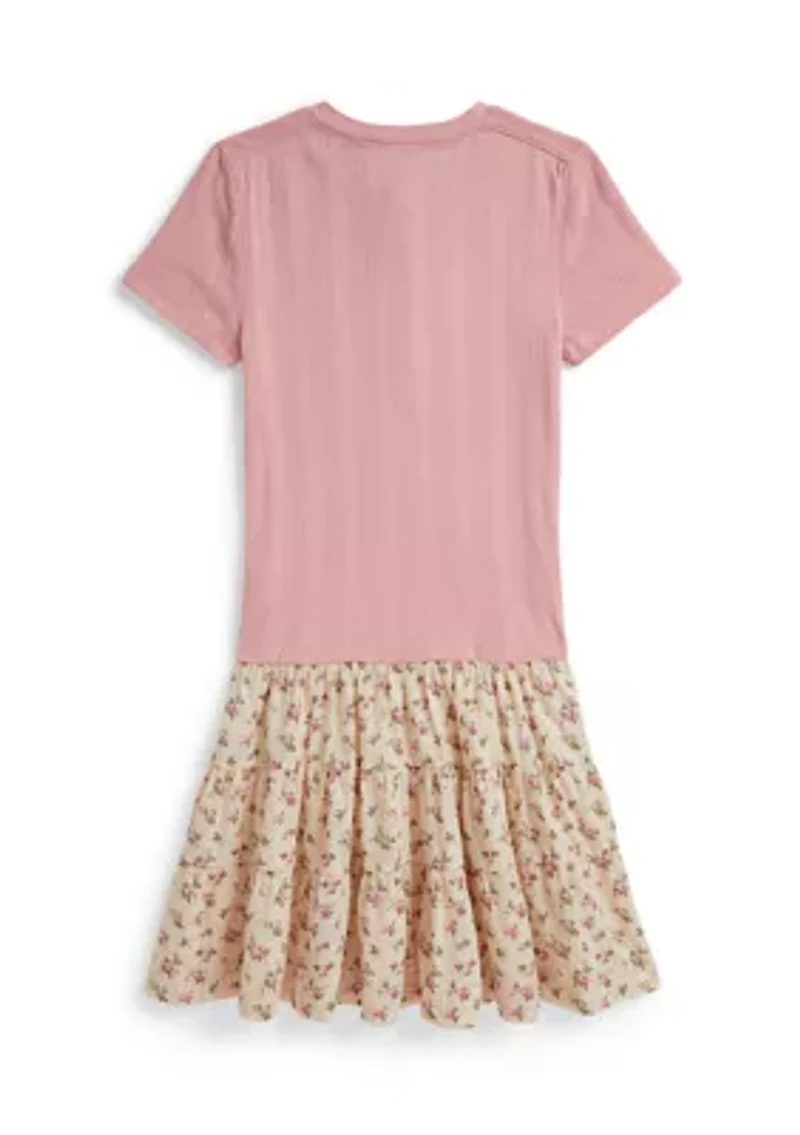 Girls 7-16 Floral-Skirt Pointelle-Knit Cotton Dress