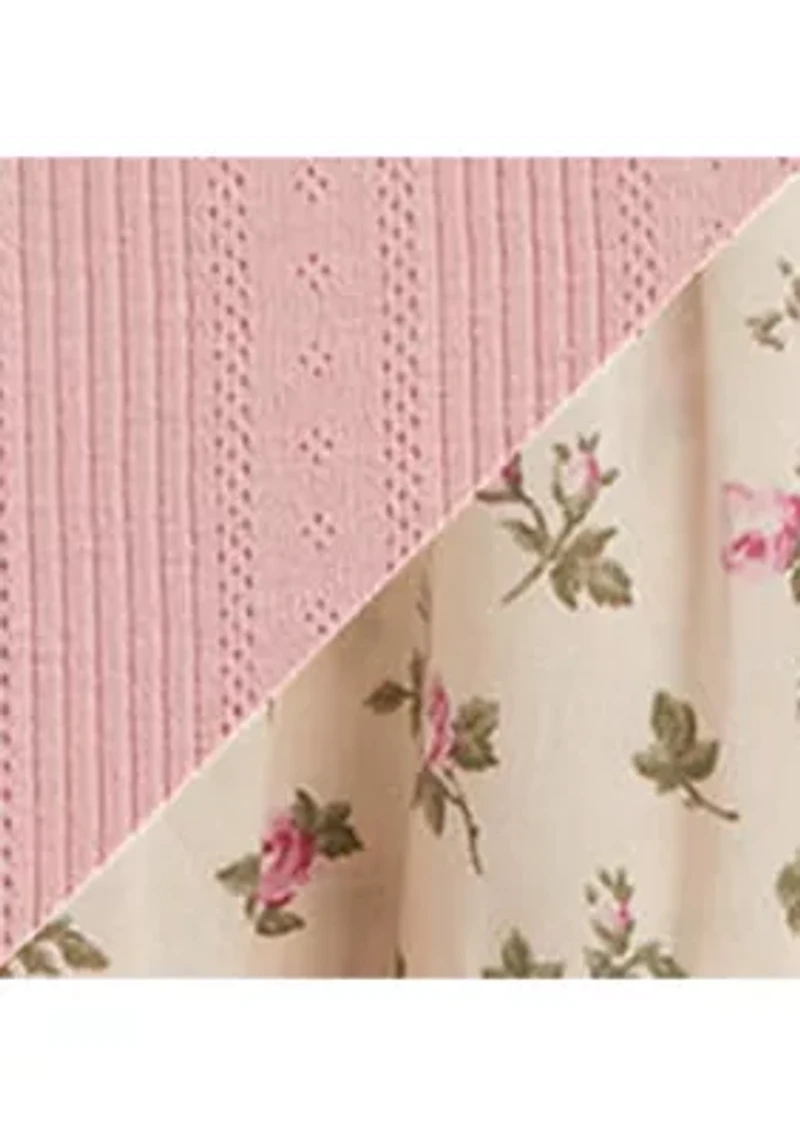 Girls 7-16 Floral-Skirt Pointelle-Knit Cotton Dress