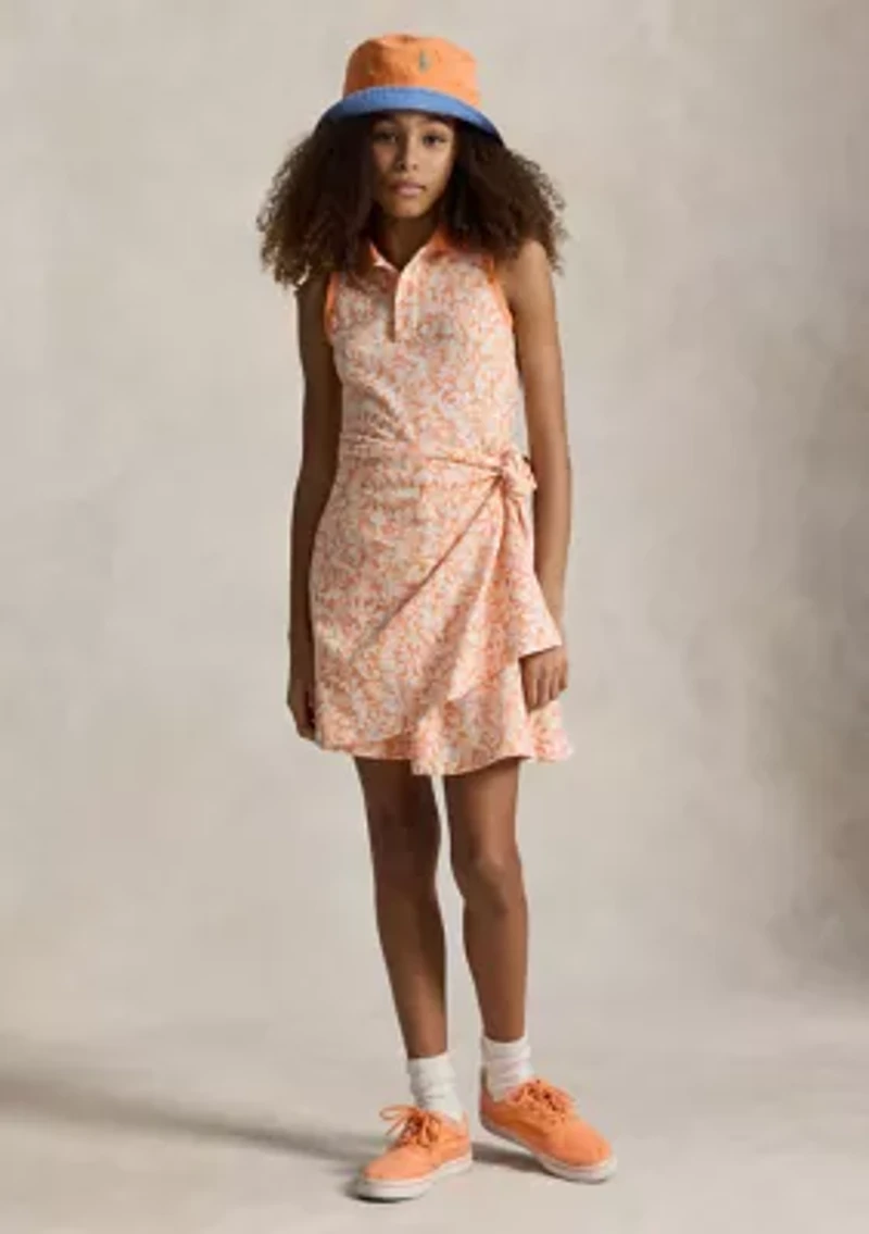 Girls 7-16 Pineapple Faux-Wrap Mesh Polo Dress