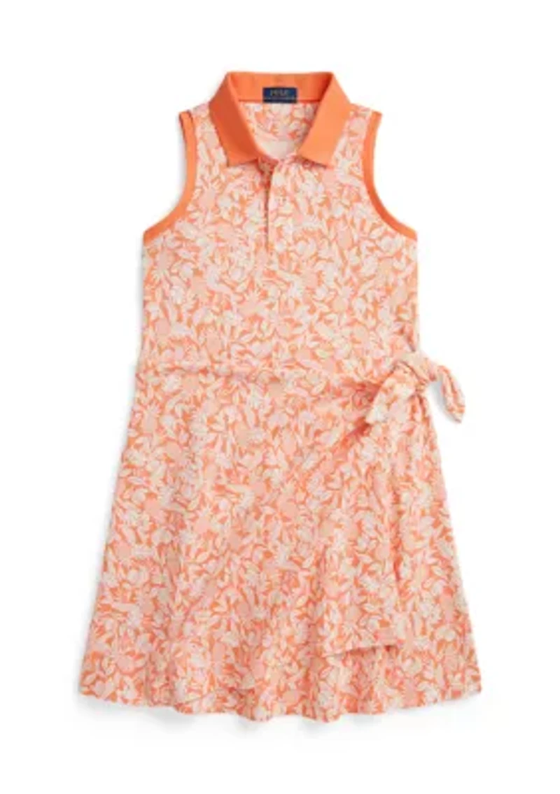 Girls 7-16 Pineapple Faux-Wrap Mesh Polo Dress