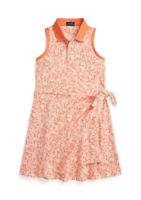 Girls 7-16 Pineapple Faux-Wrap Mesh Polo Dress