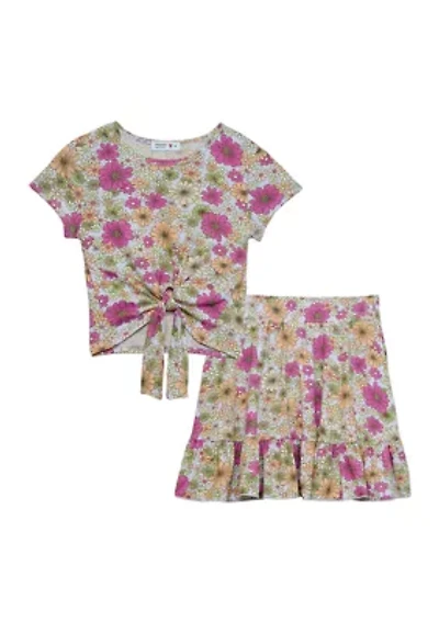 Girls 7-16 Floral Printed Skirt Set