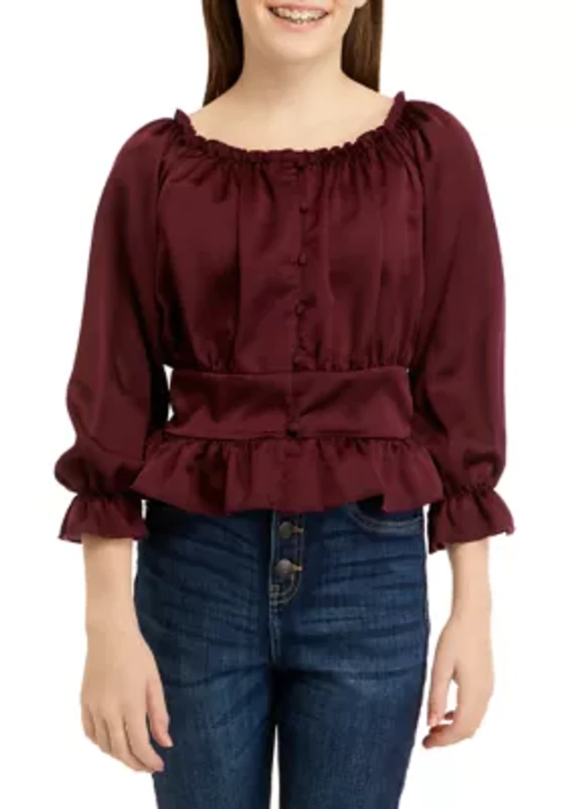 Girls 7-16 Long Sleeve Woven Fashion Top