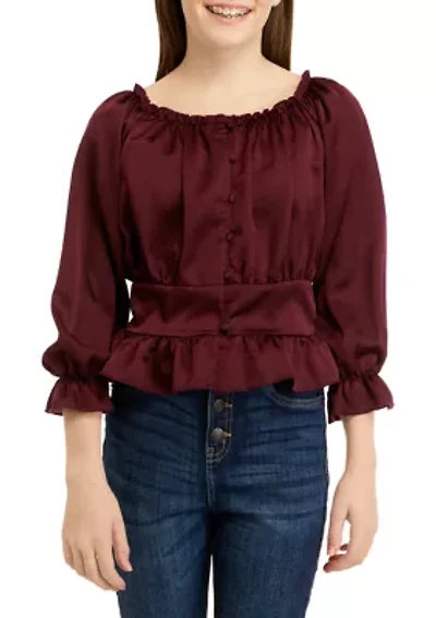 Girls 7-16 Long Sleeve Woven Fashion Top