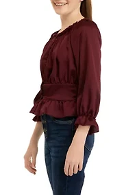 Girls 7-16 Long Sleeve Woven Fashion Top